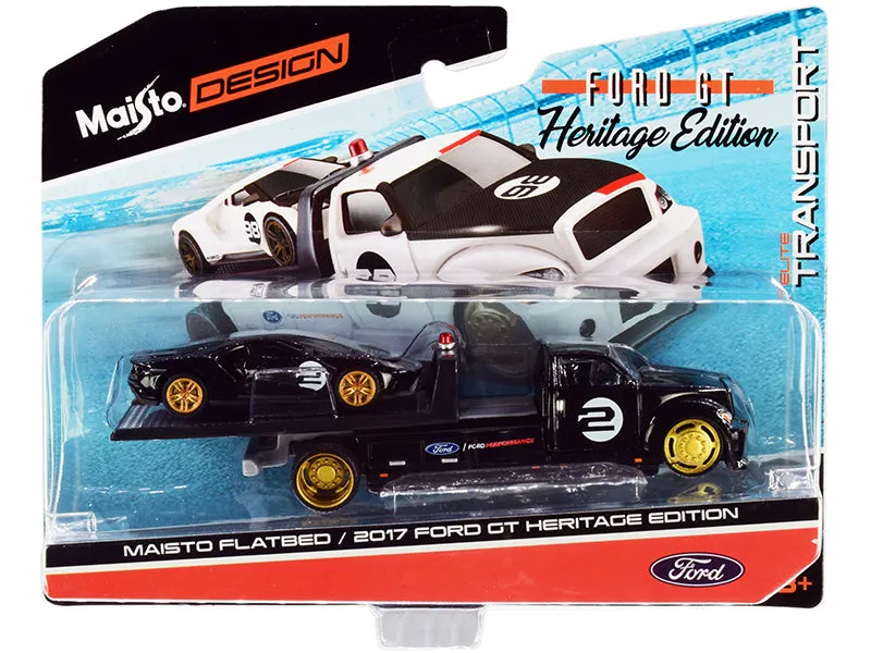 2017 Ford GT #2 Heritage Edition with Flatbed Truck Black "Elite