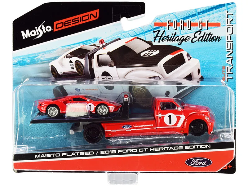 2018 Ford GT #1 Heritage Edition with Flatbed Truck Red with