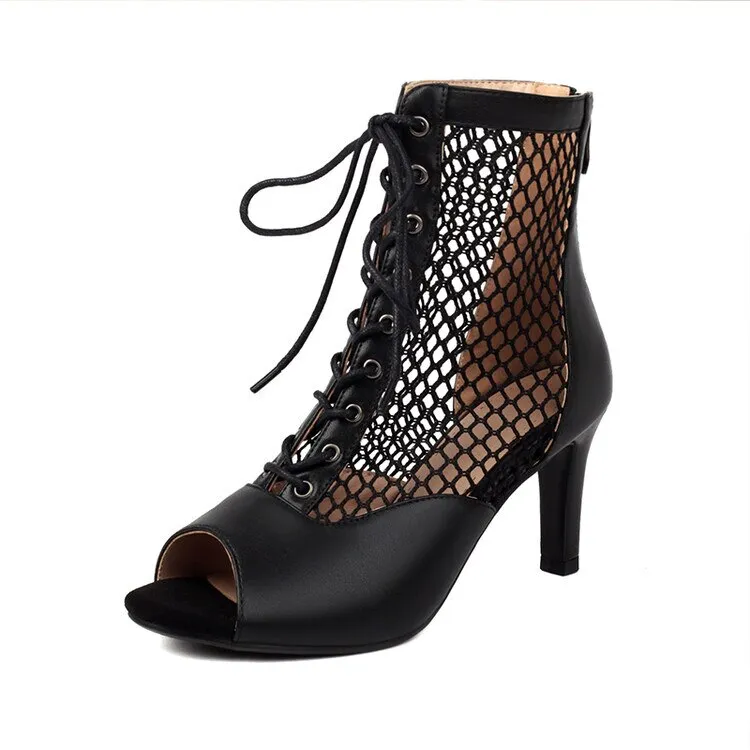 2023 New Sexy Women Thin HIgh Heels Trend  Lace-up Boots Lady Shoes Indoor Suede Sole Customizable For Latin Dancing Big Size