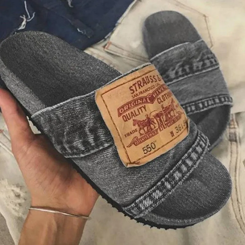 2024 Summer Premium Thick Platform Denim Beach Slippers