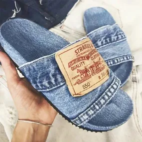 2024 Summer Premium Thick Platform Denim Beach Slippers