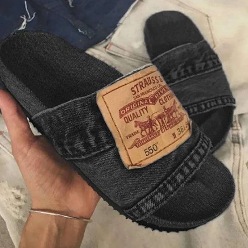 2024 Summer Premium Thick Platform Denim Beach Slippers