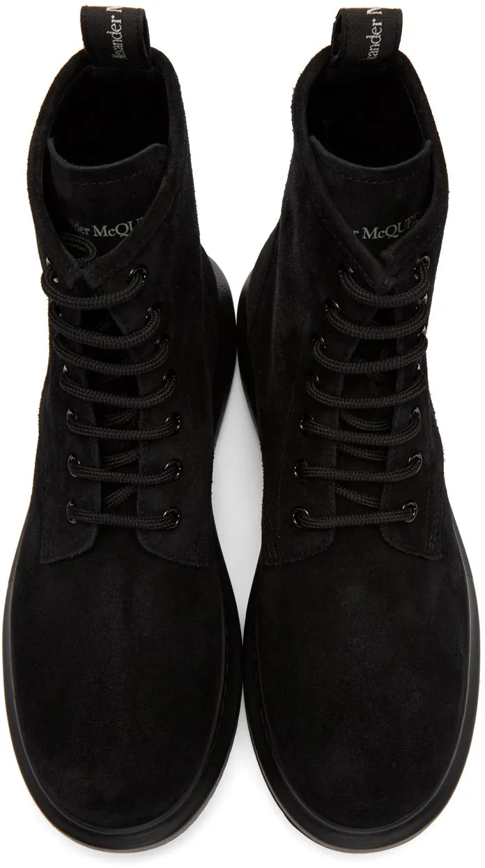 Alexander McQueen Black Suede Lace-Up Boots