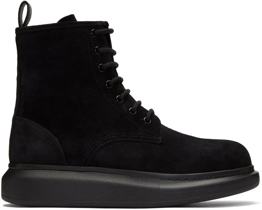 Alexander McQueen Black Suede Lace-Up Boots