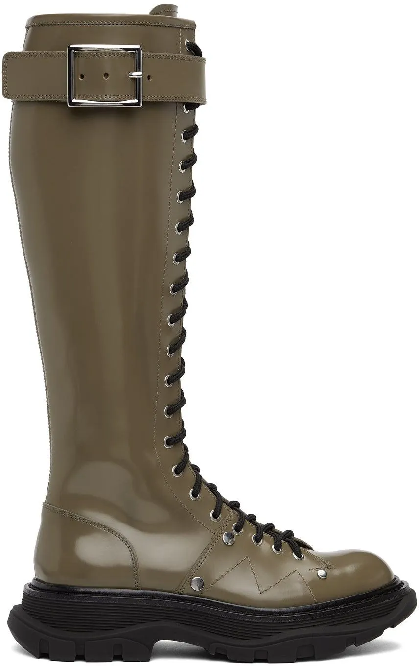 Alexander McQueen Taupe Tread Lace-Up Tall Boots