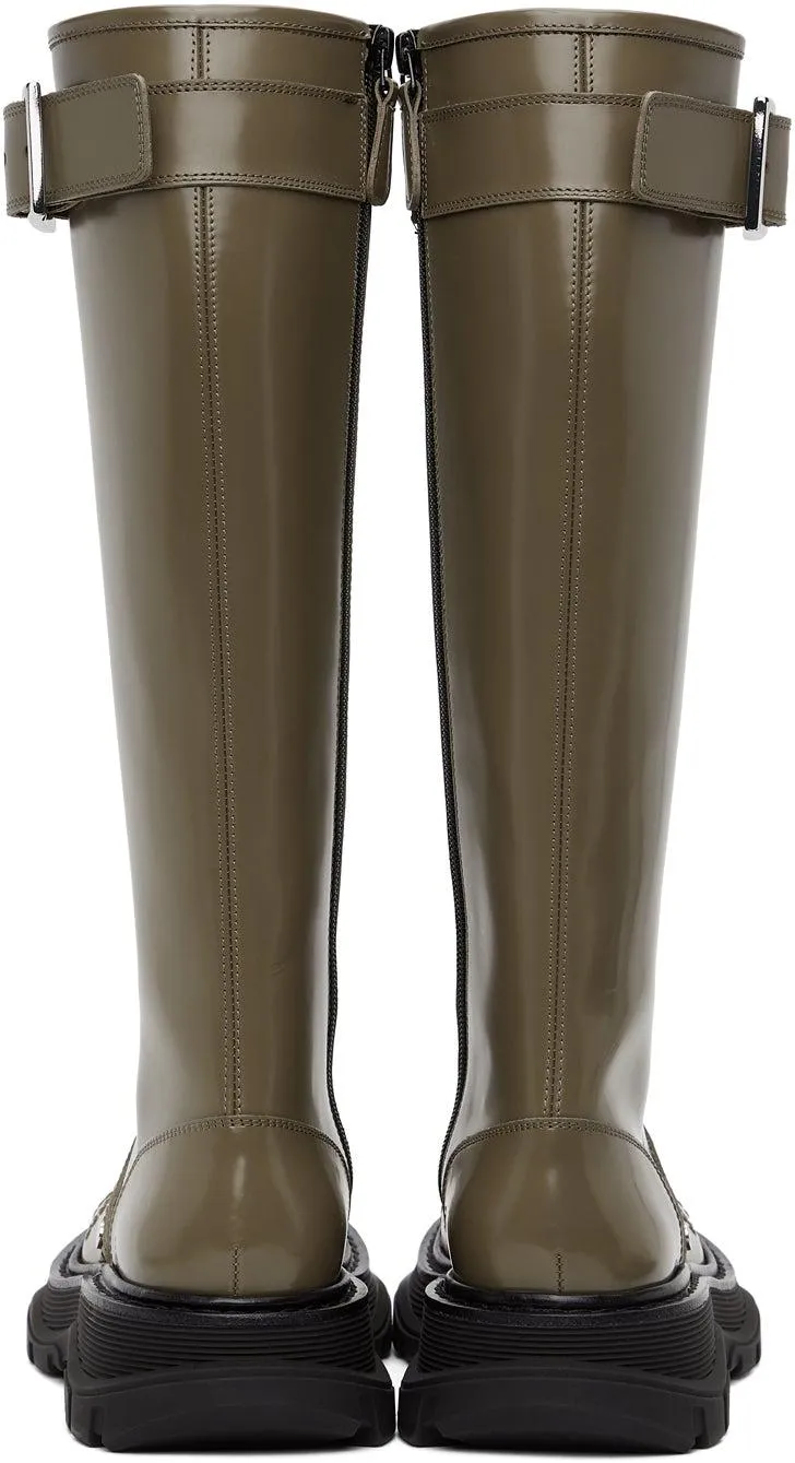 Alexander McQueen Taupe Tread Lace-Up Tall Boots