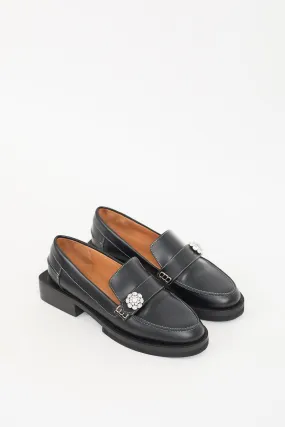 Black Leather Embellished Heeled Loafer