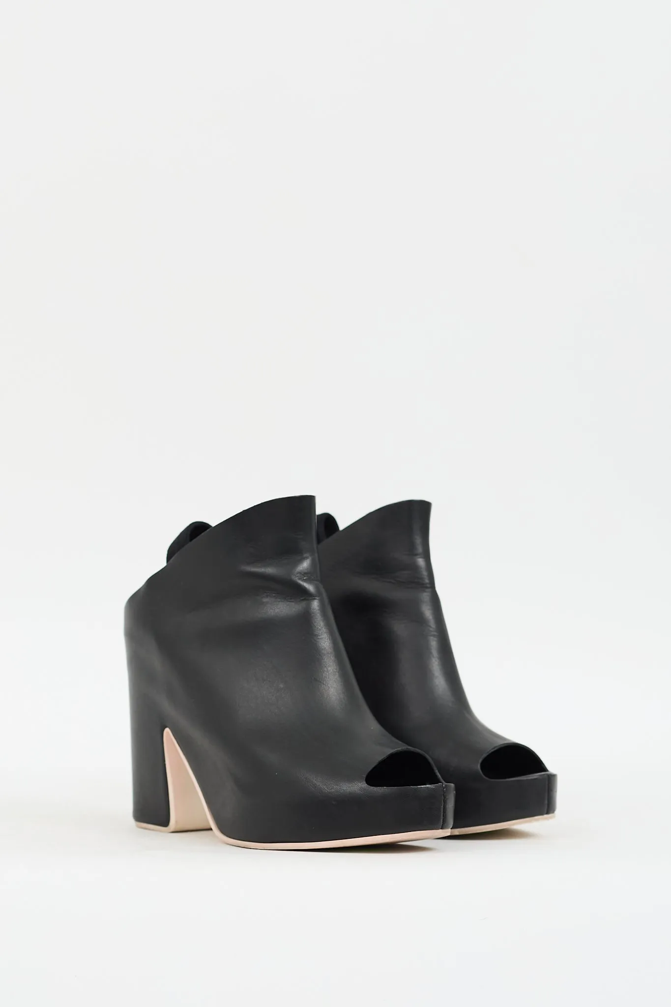 Black Leather Glove Slingback Heeled Mule