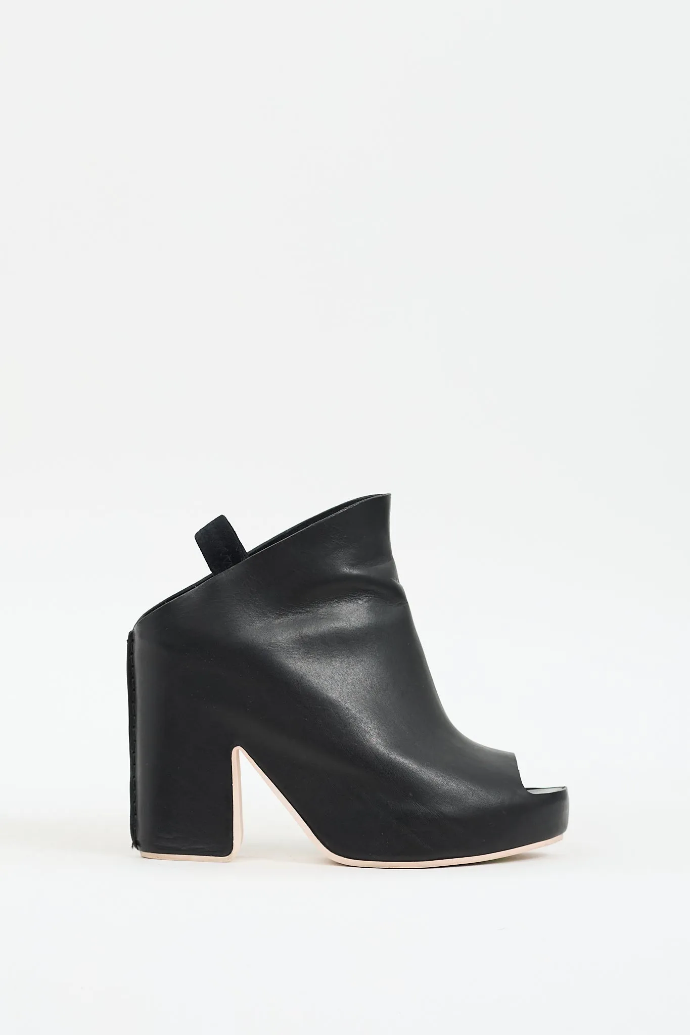 Black Leather Glove Slingback Heeled Mule