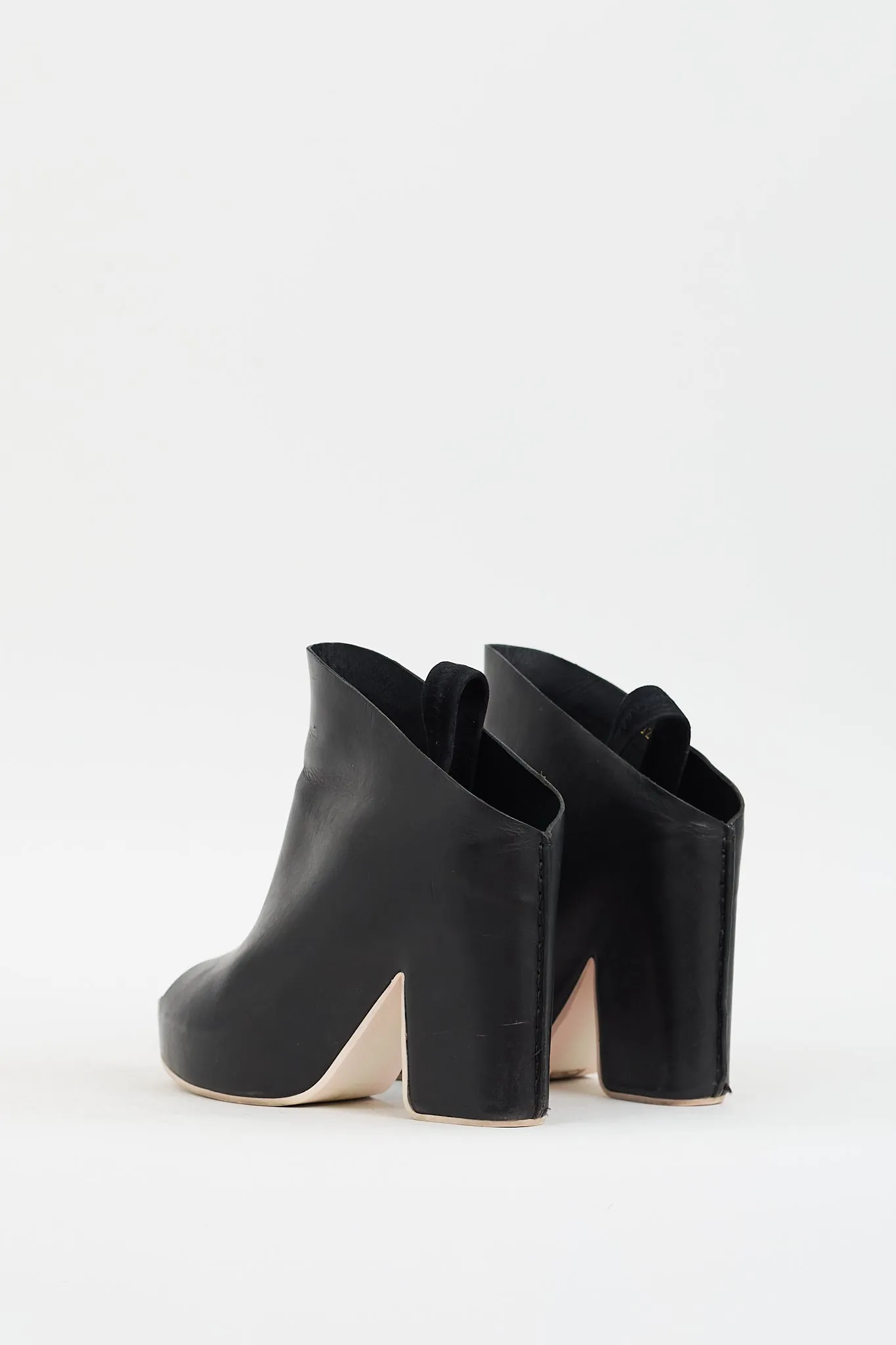 Black Leather Glove Slingback Heeled Mule