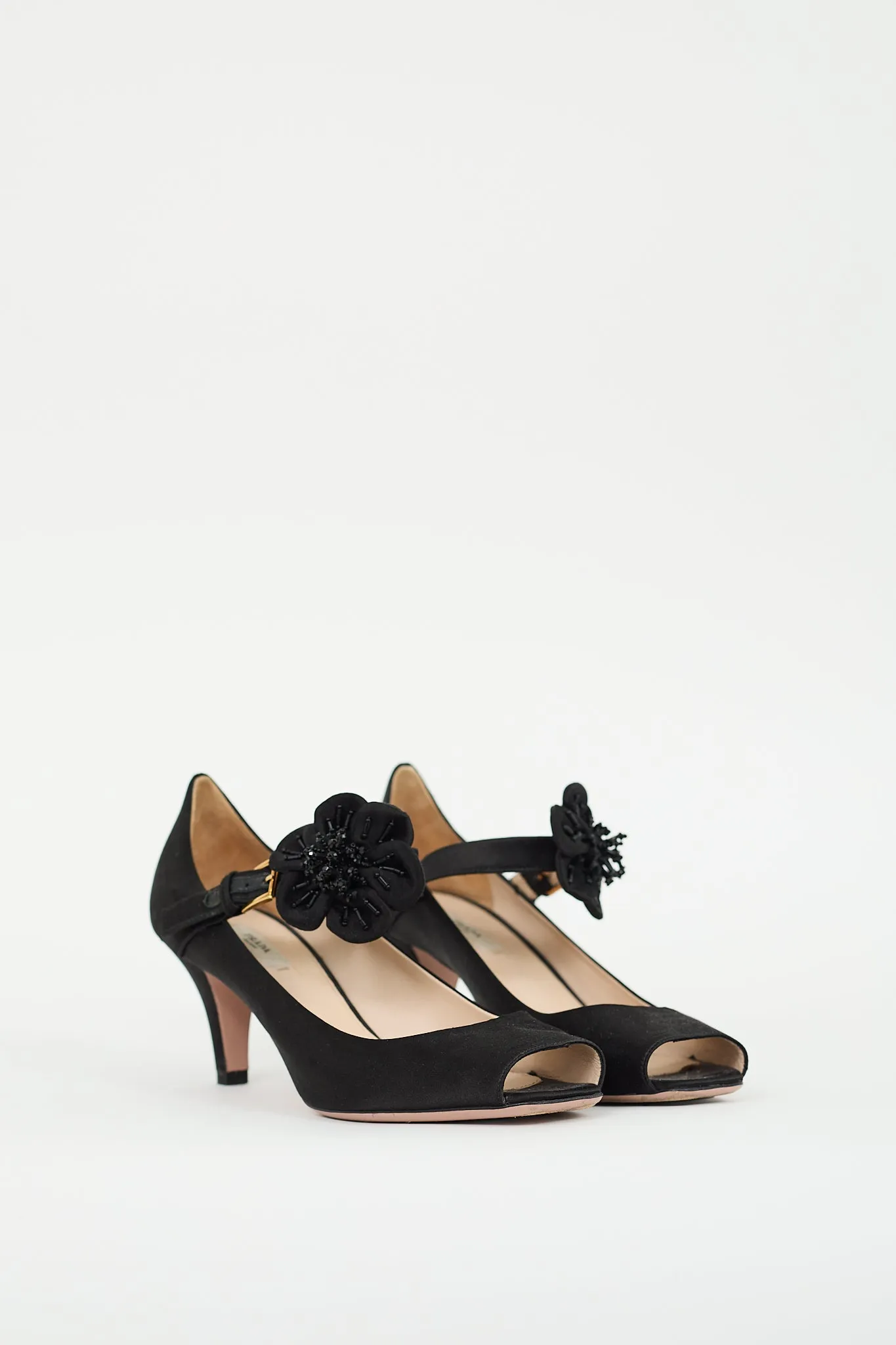 Black Satin Peep Toe Mary Jane Pump