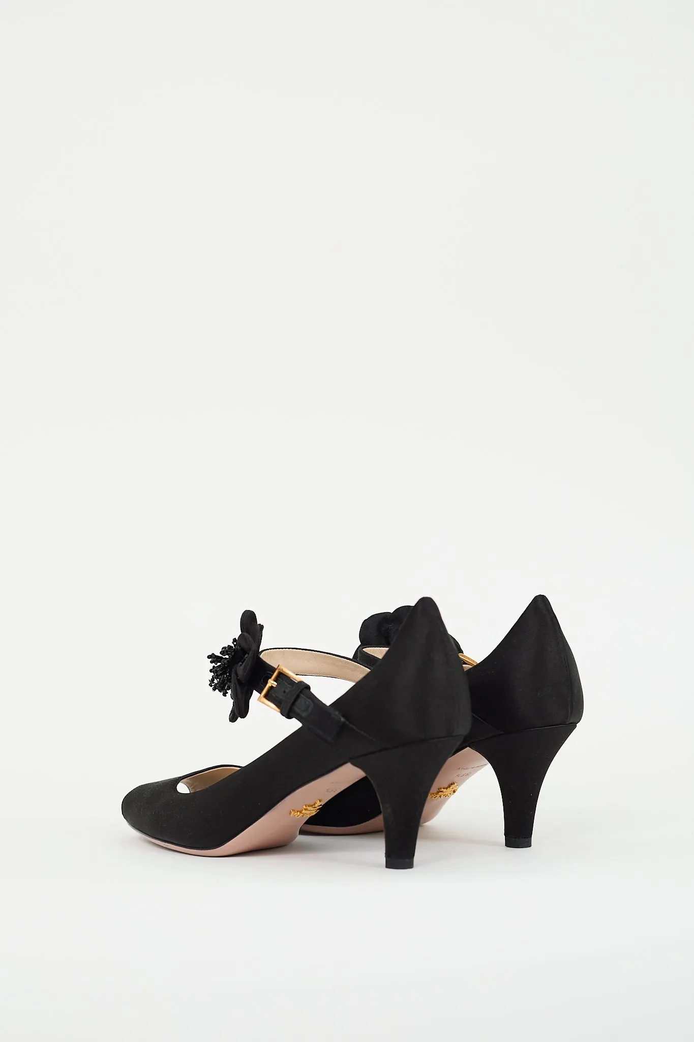 Black Satin Peep Toe Mary Jane Pump