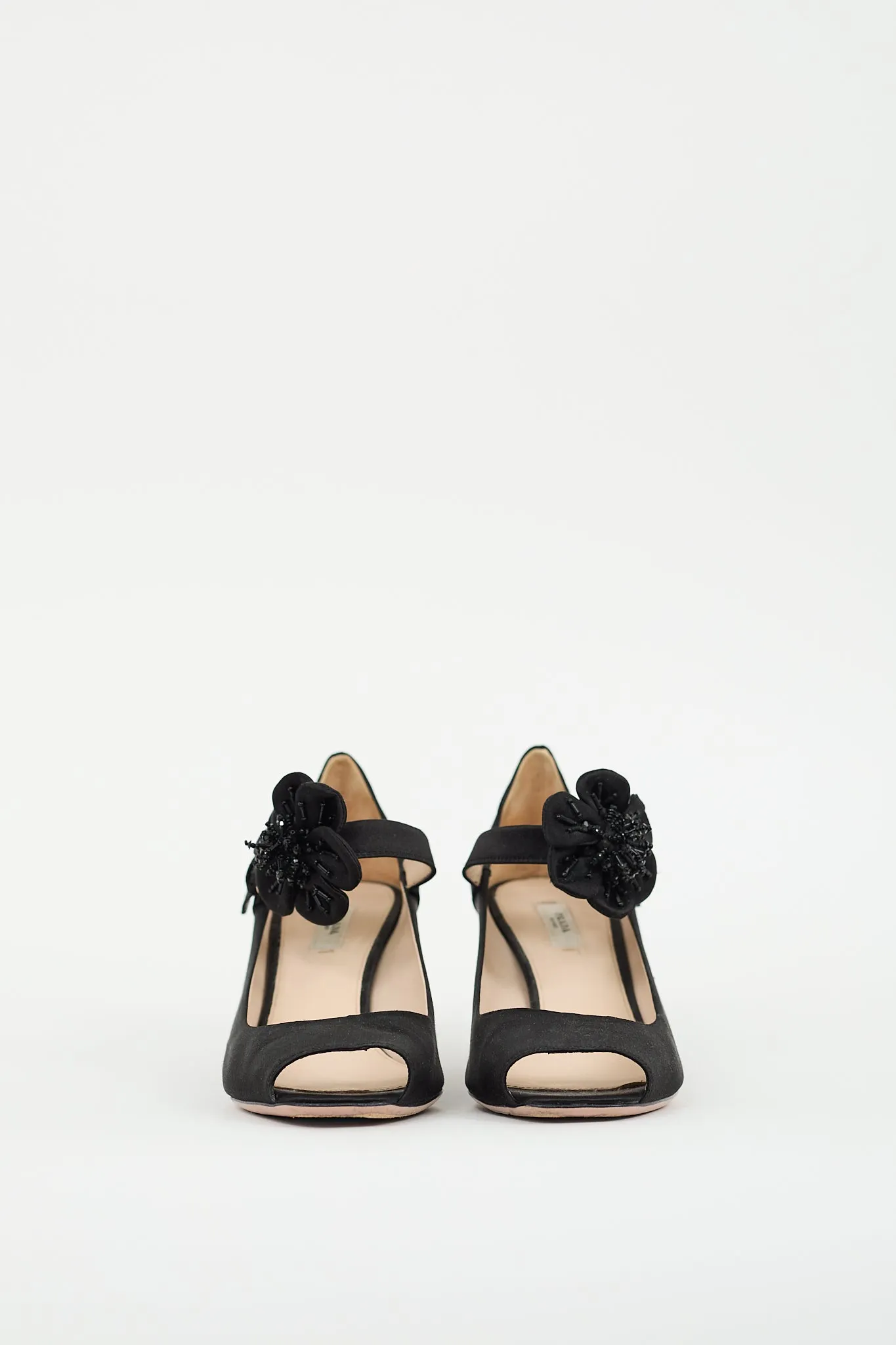 Black Satin Peep Toe Mary Jane Pump
