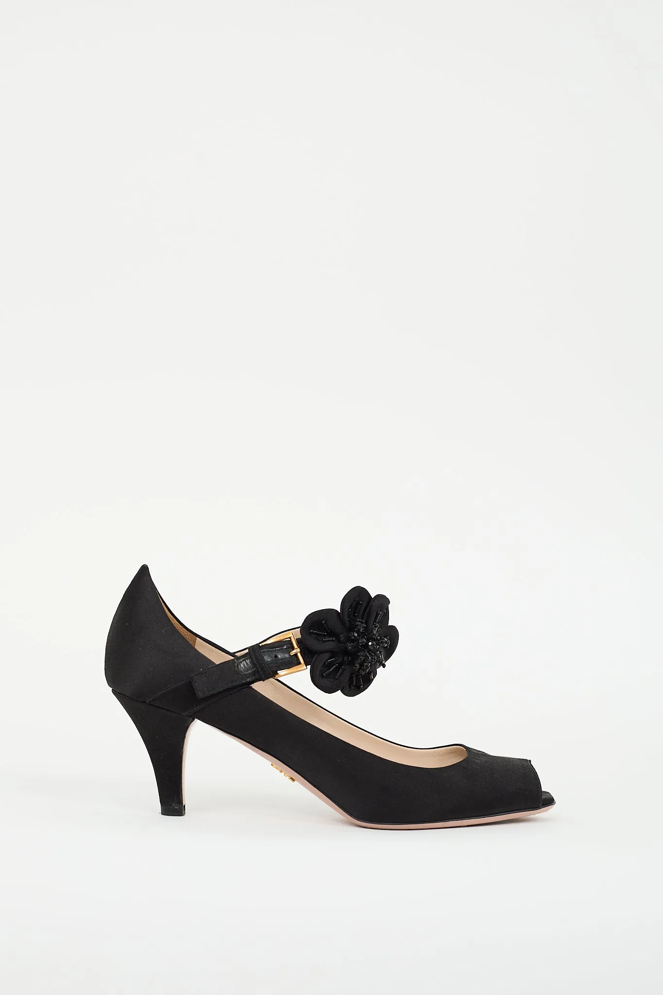 Black Satin Peep Toe Mary Jane Pump