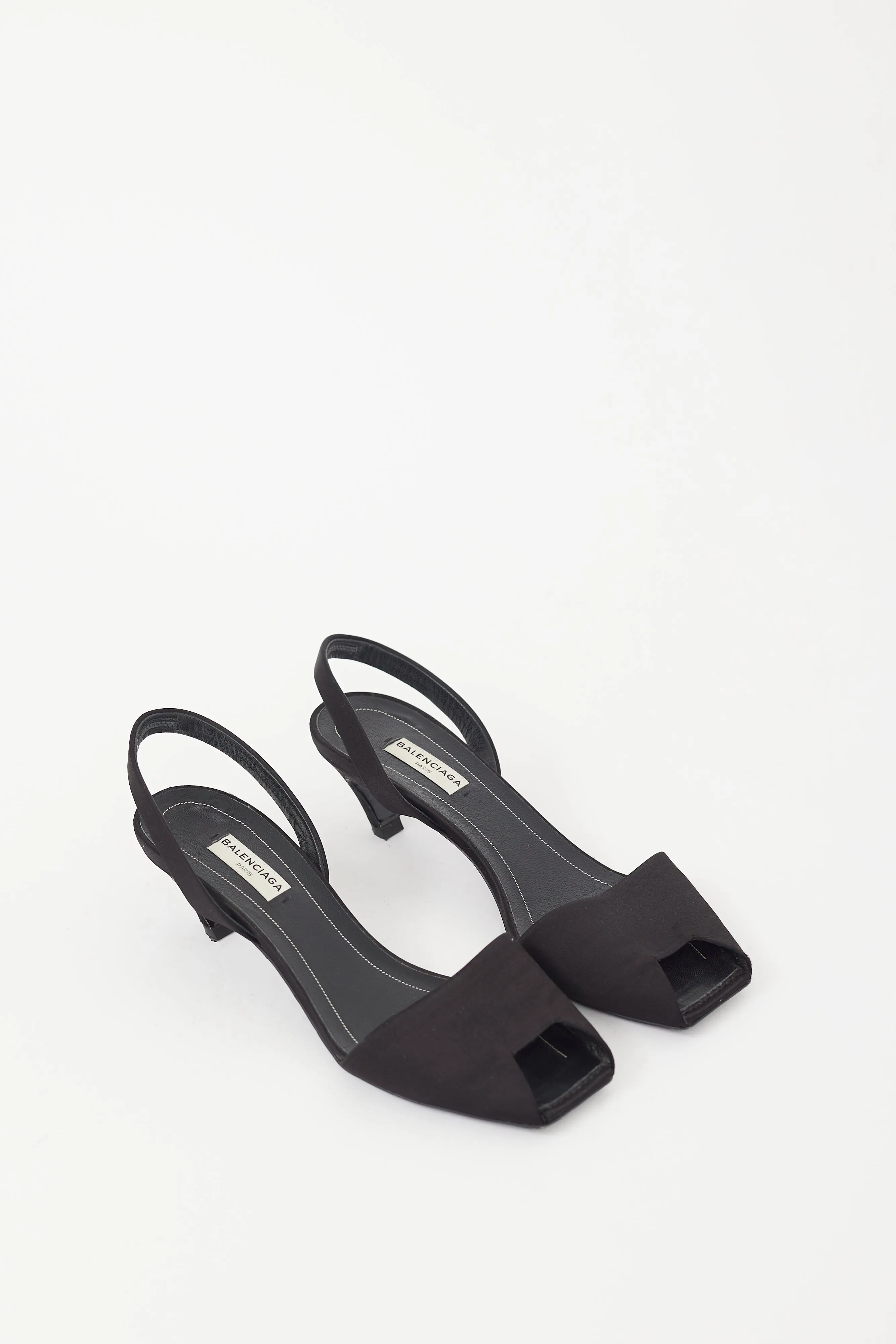 Black Satin Slingback Peep Toe Sandal