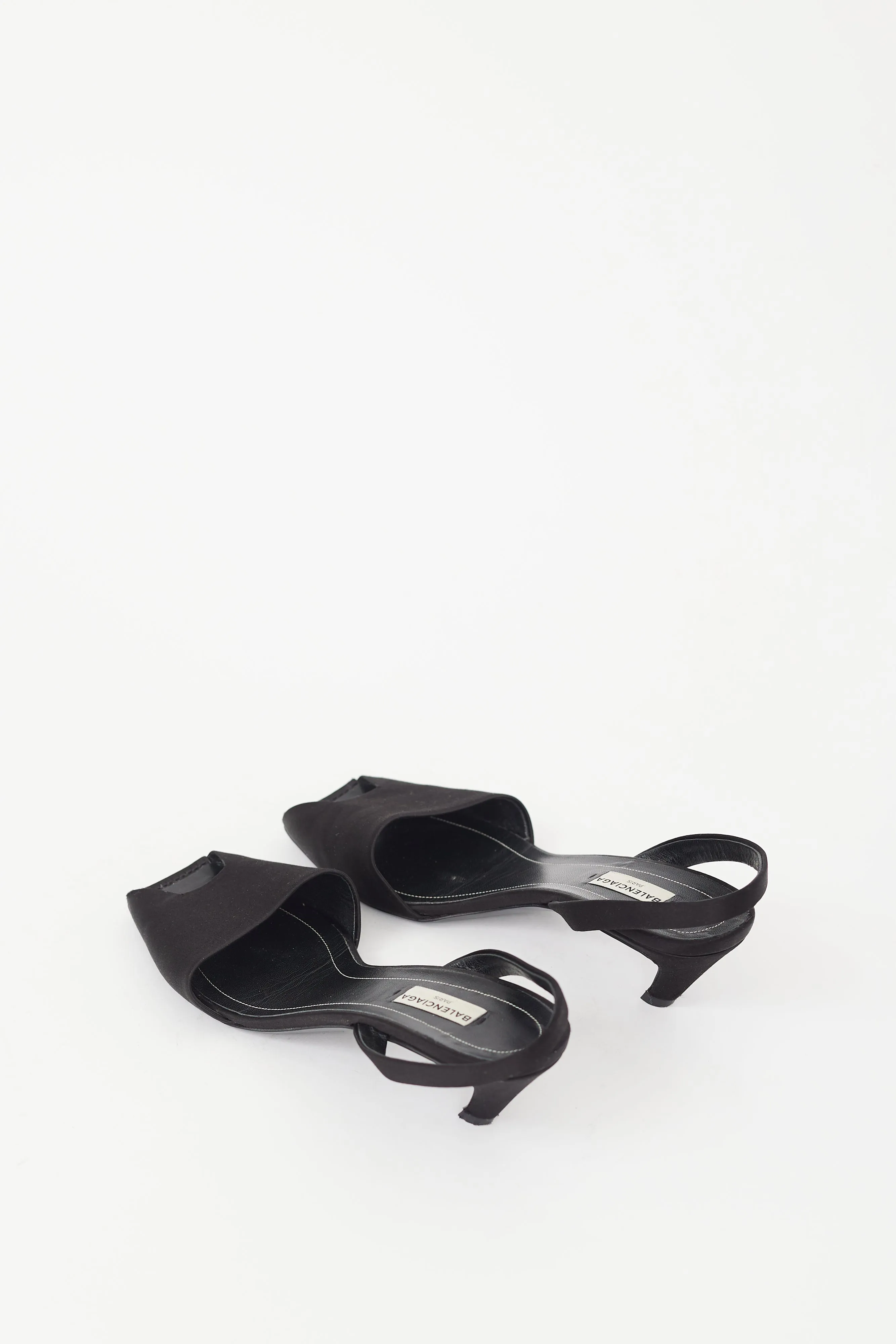 Black Satin Slingback Peep Toe Sandal