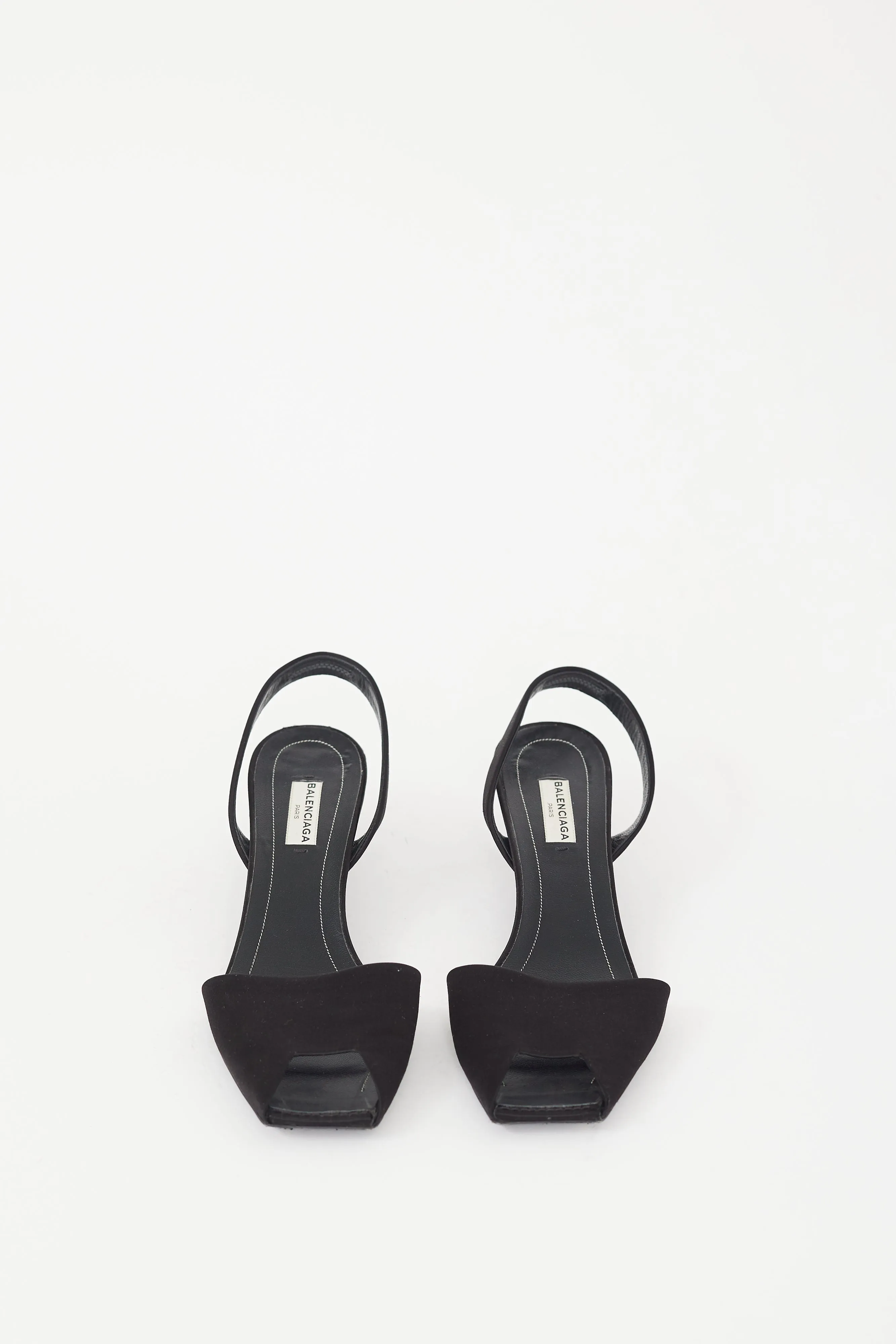 Black Satin Slingback Peep Toe Sandal