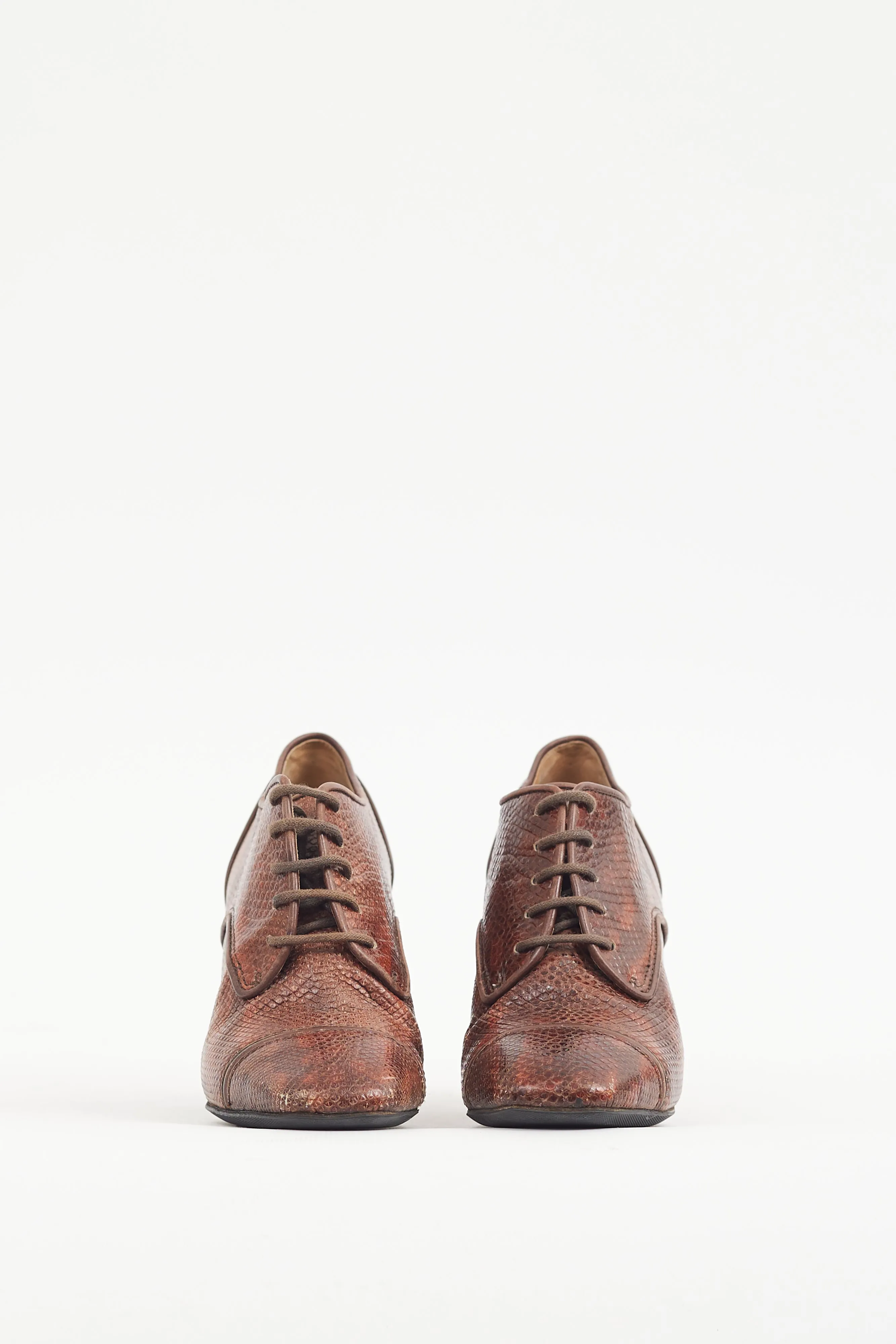 Brown & Multicolour Textured Leather Lace Up Bootie