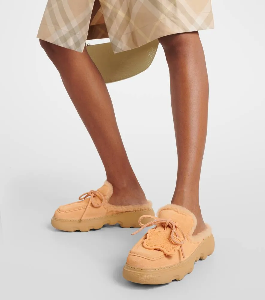 Burberry Stony faux fur-lined suede mules