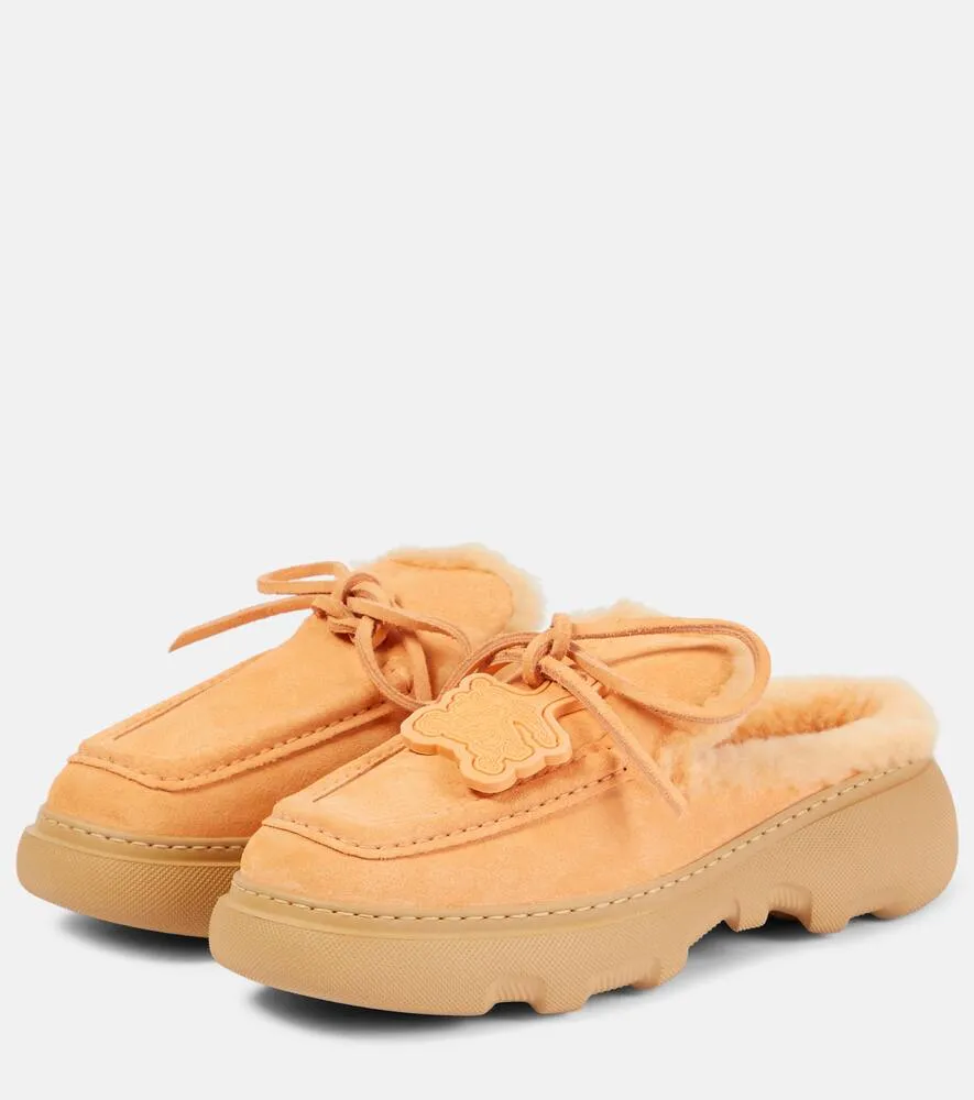 Burberry Stony faux fur-lined suede mules