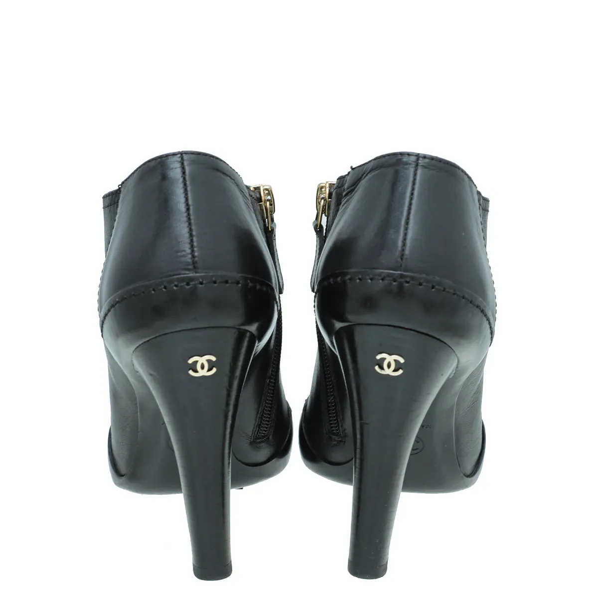 Chanel Black CC Peep Toe Ankle Boot 36