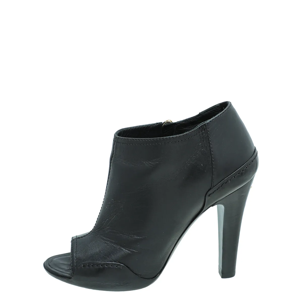Chanel Black CC Peep Toe Ankle Boot 36