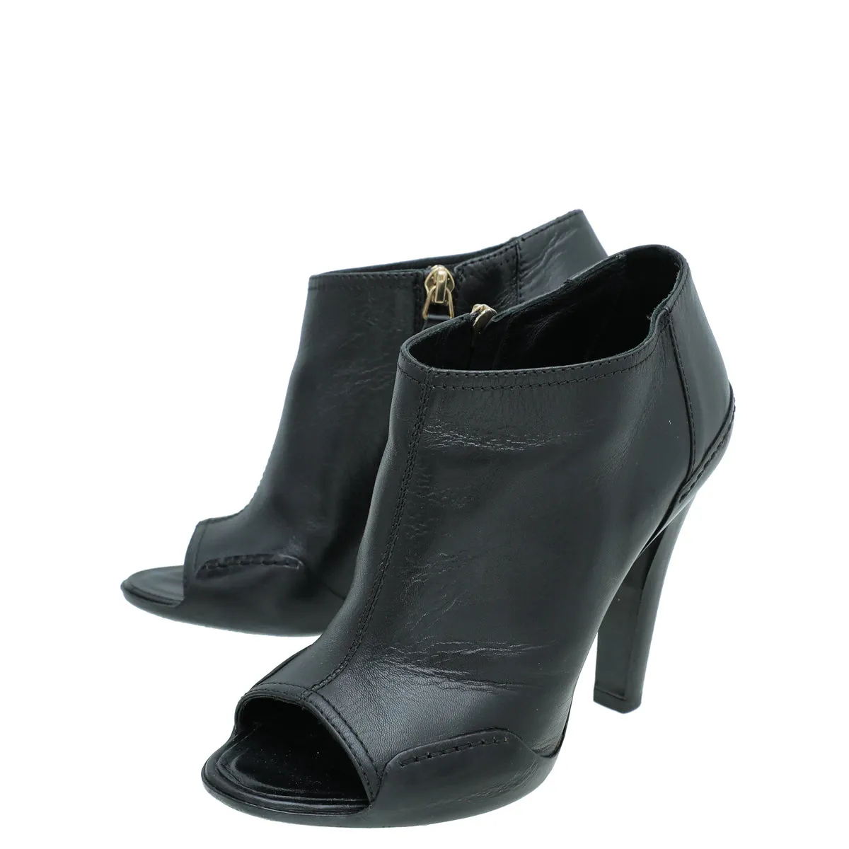 Chanel Black CC Peep Toe Ankle Boot 36