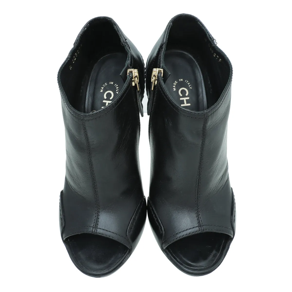 Chanel Black CC Peep Toe Ankle Boot 36