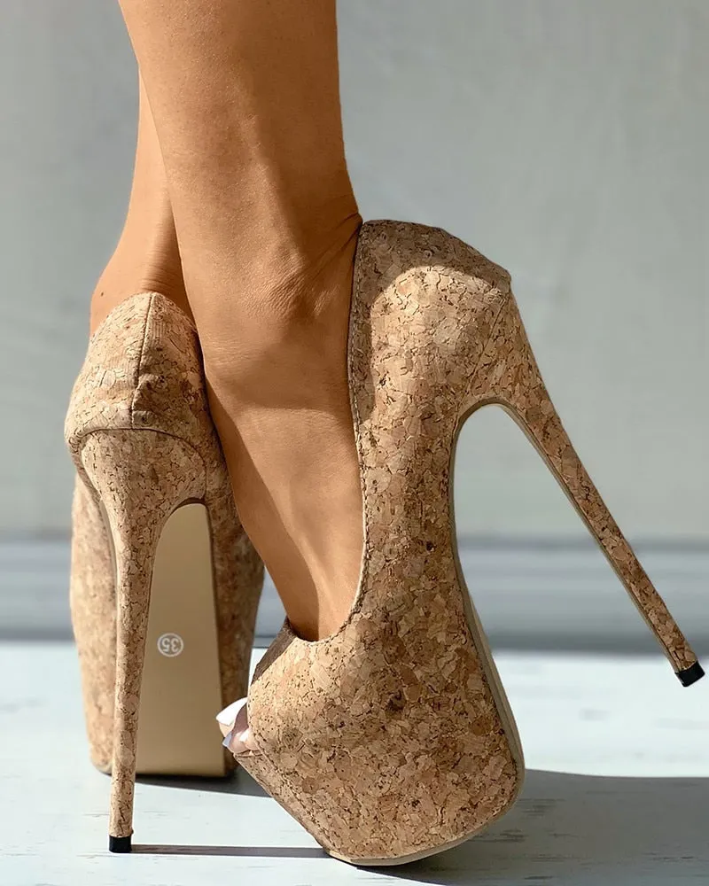 Cork Pattern Peep Toe Heels
