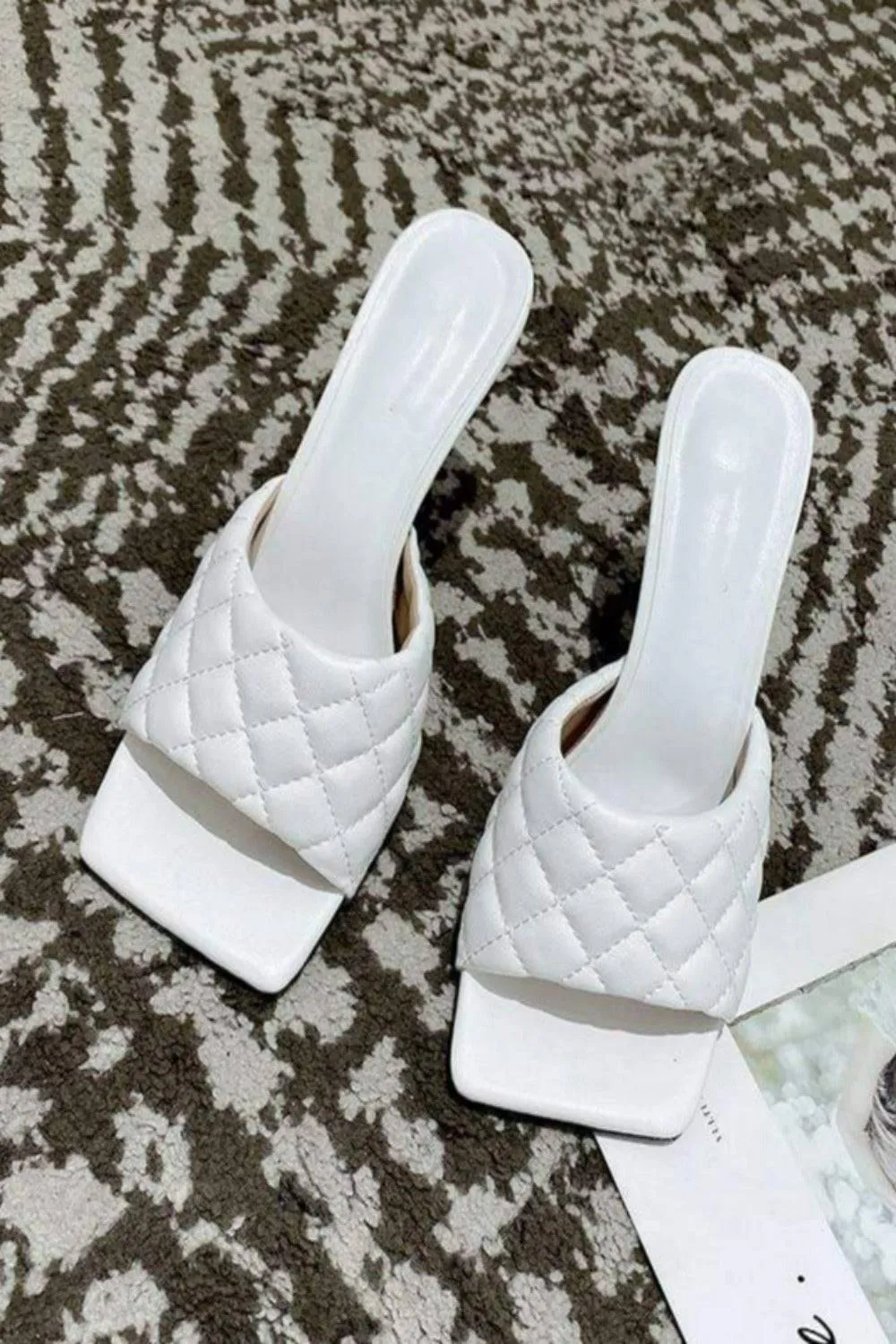 Diamond Peep Toe High Heel Slipper Sandals - White