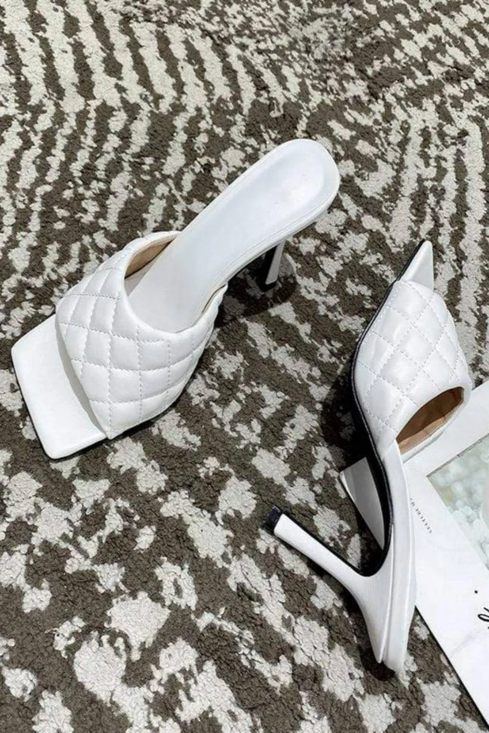 Diamond Peep Toe High Heel Slipper Sandals - White