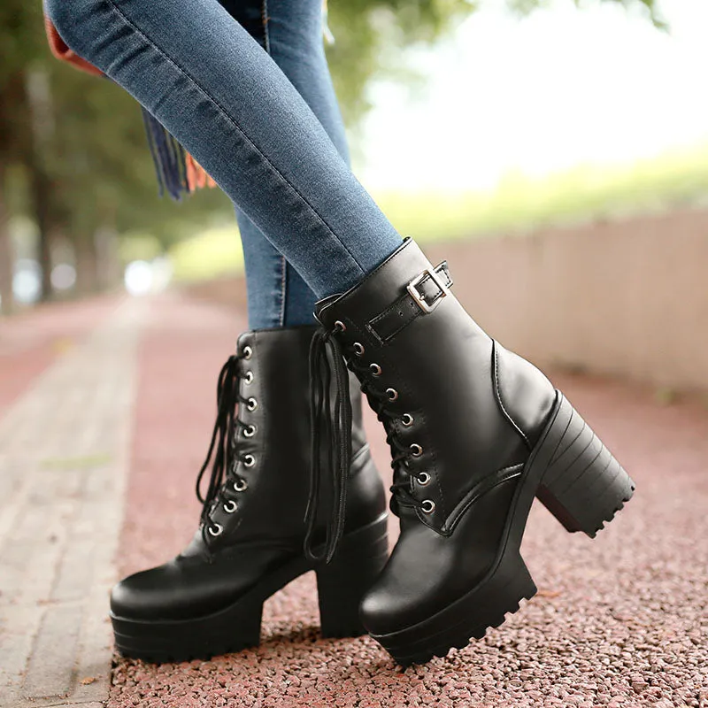Lace Up High Heel Boots
