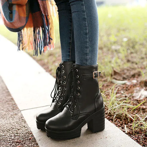 Lace Up High Heel Boots