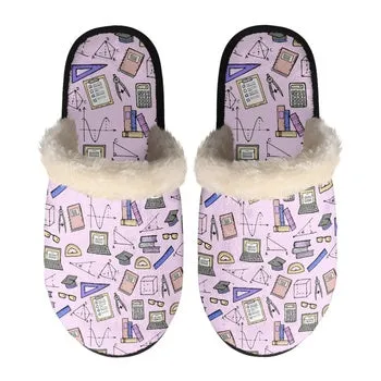 Math Science Print on Demand Artwork Women's Fur Lined House Slippers