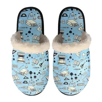 Math Science Print on Demand Artwork Women's Fur Lined House Slippers