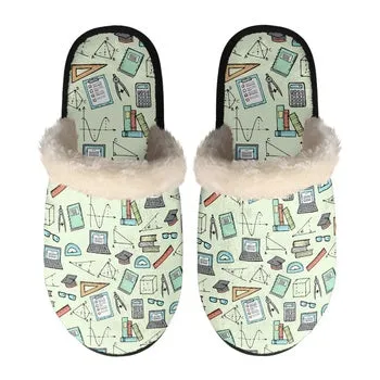 Math Science Print on Demand Artwork Women's Fur Lined House Slippers