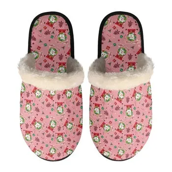 Merry Christmas Print on Demand Artwork Women's Fur Lined House Slippers