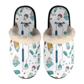 Nursing Medical Print on Demand Artwork Women's Fur Lined House Slippers