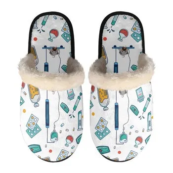 Nursing Medical Print on Demand Artwork Women's Fur Lined House Slippers