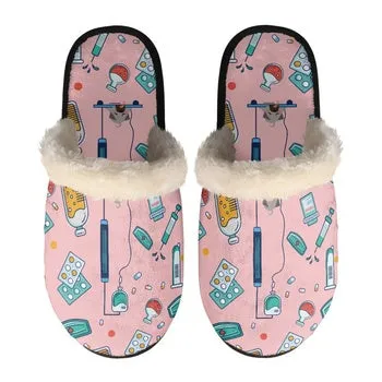 Nursing Medical Print on Demand Artwork Women's Fur Lined House Slippers
