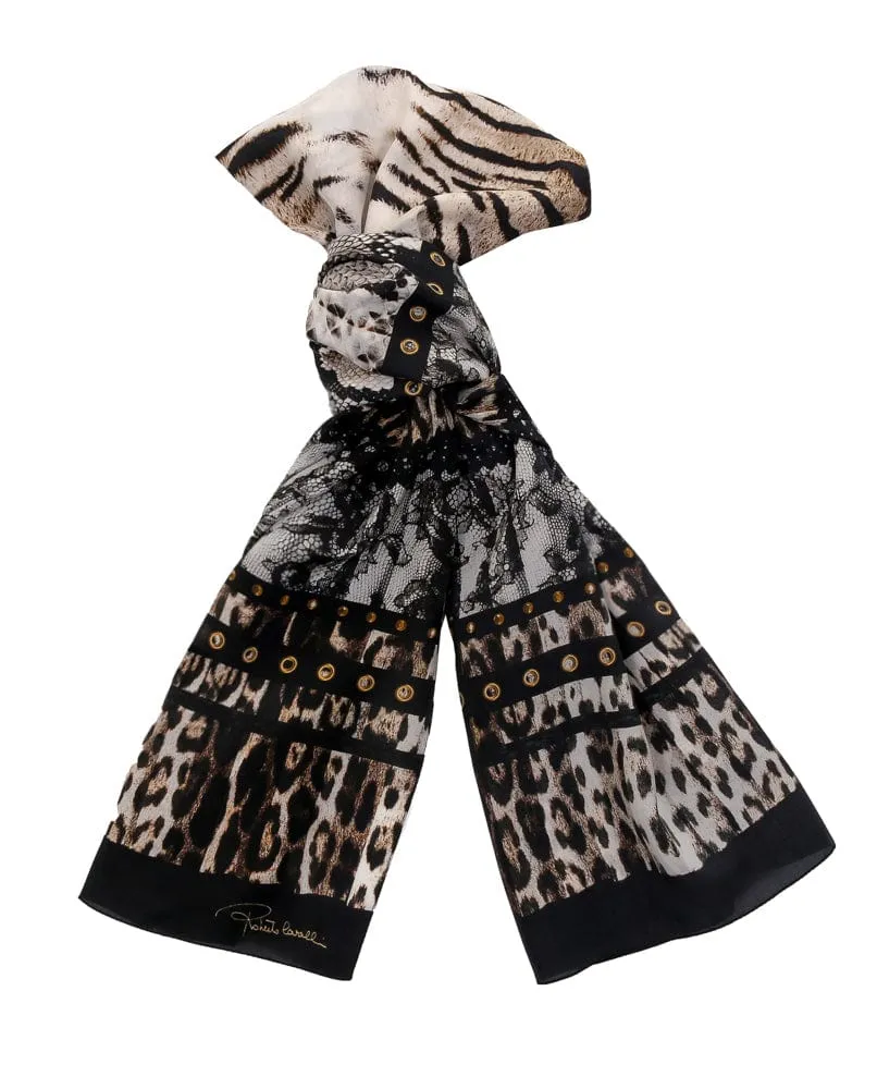 Roberto Cavalli C3802C932 525 Brown Animal Print Scarf