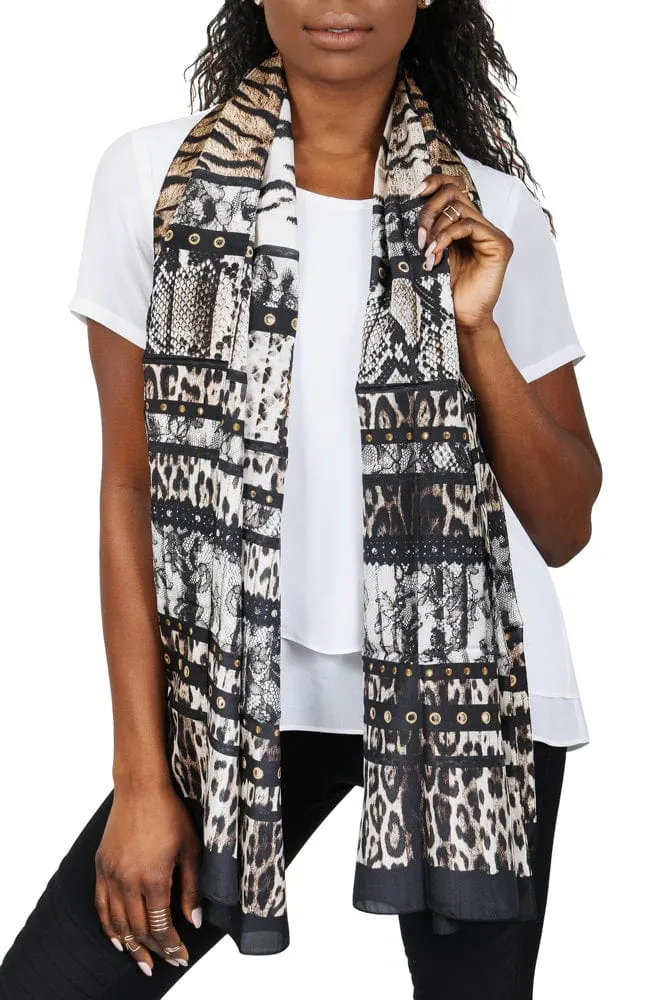 Roberto Cavalli C3802C932 525 Brown Animal Print Scarf