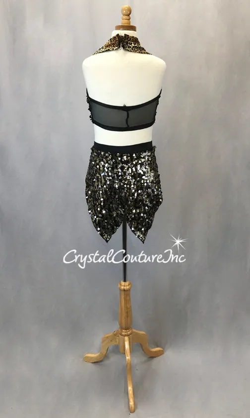 Tuxedo Inspired Black/Gold/Silver Sequin Vest with Booty Shorts/Tails