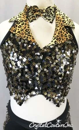 Tuxedo Inspired Black/Gold/Silver Sequin Vest with Booty Shorts/Tails