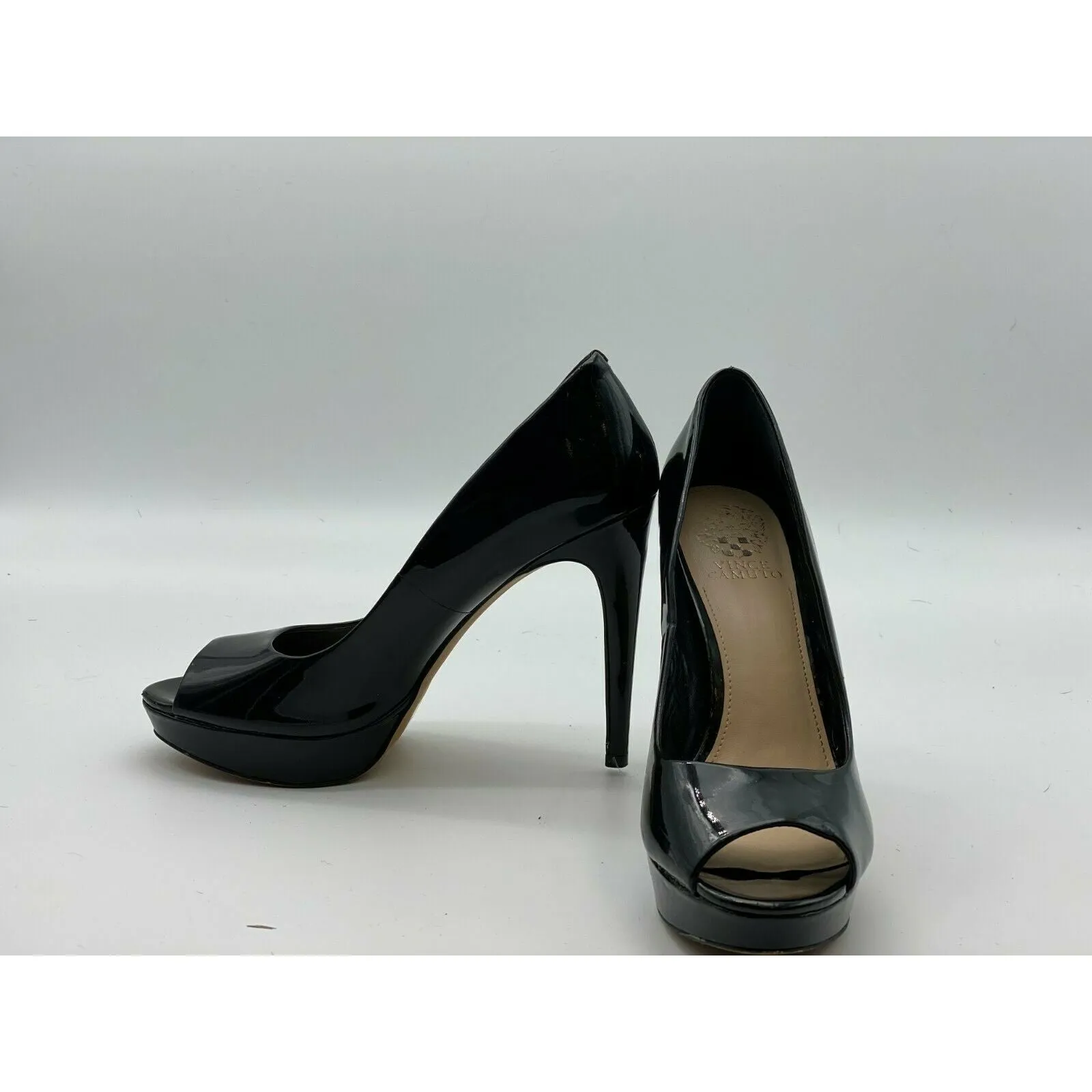 Vince Camuto Heels Womens size Black Patent Leather Platform Open Peep Toe Pumps