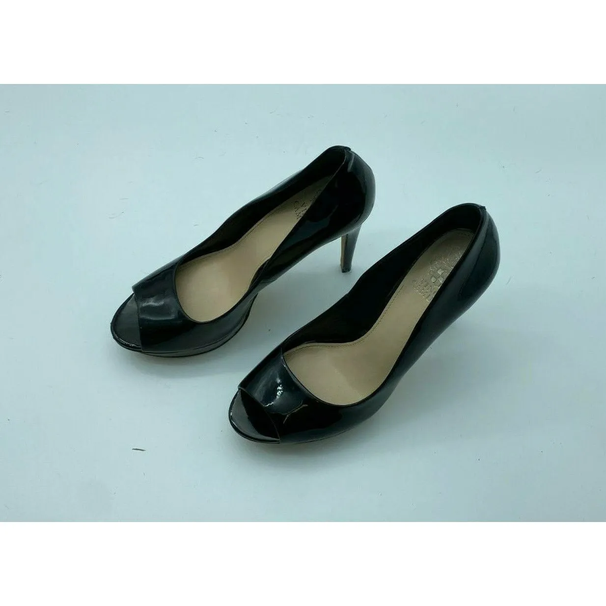 Vince Camuto Heels Womens size Black Patent Leather Platform Open Peep Toe Pumps