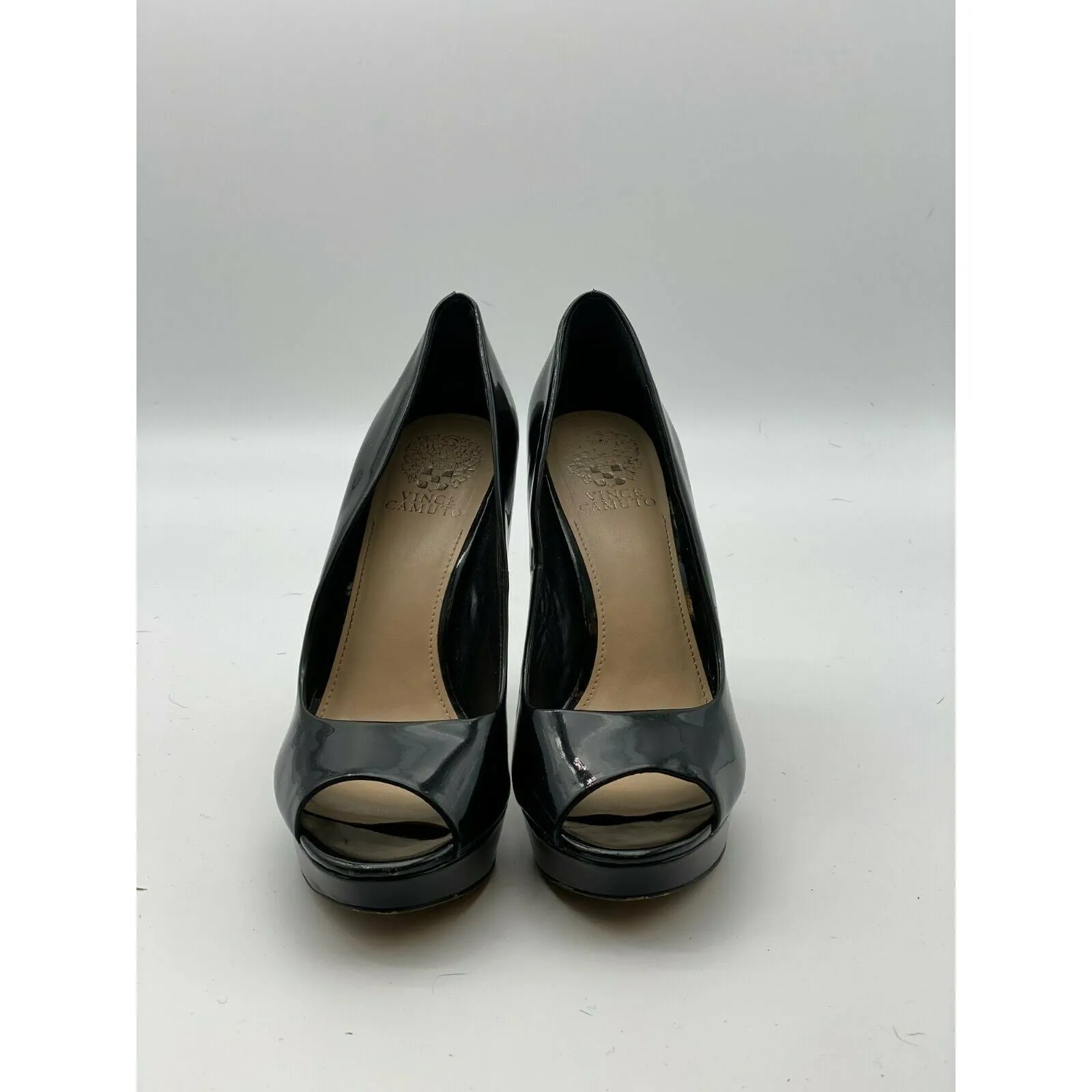 Vince Camuto Heels Womens size Black Patent Leather Platform Open Peep Toe Pumps