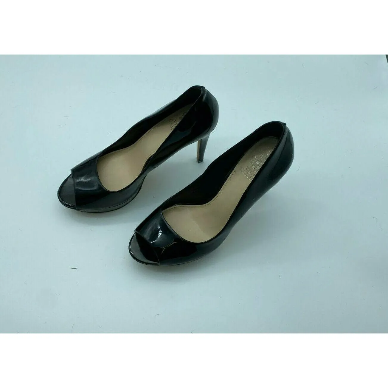 Vince Camuto Heels Womens size Black Patent Leather Platform Open Peep Toe Pumps