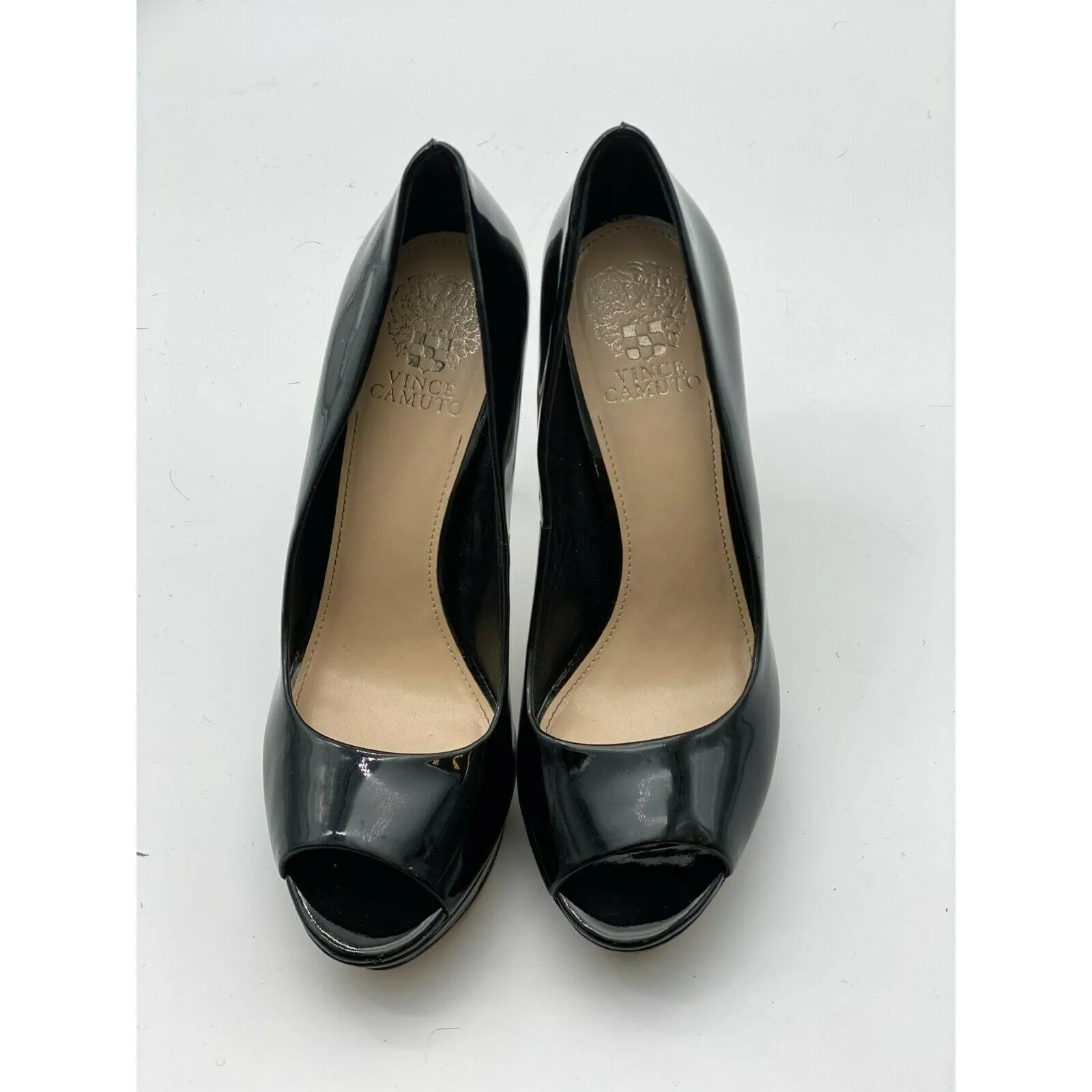 Vince Camuto Heels Womens size Black Patent Leather Platform Open Peep Toe Pumps